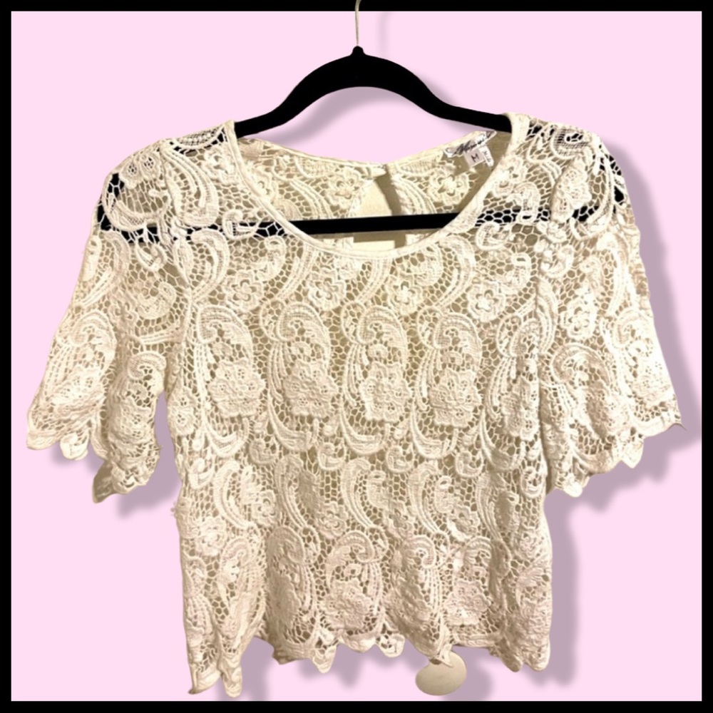MARINEBLU Lace Blouse in White.